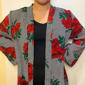 JORJA long black and white stripe kimono with rose